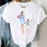 T-shirts Women Striped Boys Cute Mom Crown Mother Mama Ladies Fashion Clothes Graphic Tshirt Top Lady Print Female Tee T-Shirt