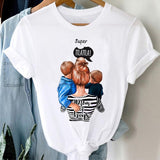 T-shirts Women Striped Boys Cute Mom Crown Mother Mama Ladies Fashion Clothes Graphic Tshirt Top Lady Print Female Tee T-Shirt