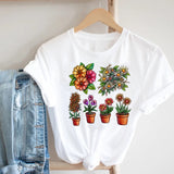 Women Printing Floral Flower 90s Cartoon Ladies Streetwear Style Fashion Clothes Print Tee Top Tshirt Female Graphic T-shirt