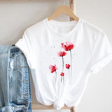 Women Printing Floral Flower 90s Cartoon Ladies Streetwear Style Fashion Clothes Print Tee Top Tshirt Female Graphic T-shirt
