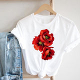 Women Printing Floral Flower 90s Cartoon Ladies Streetwear Style Fashion Clothes Print Tee Top Tshirt Female Graphic T-shirt