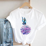 Women Printing Floral Flower 90s Cartoon Ladies Streetwear Style Fashion Clothes Print Tee Top Tshirt Female Graphic T-shirt